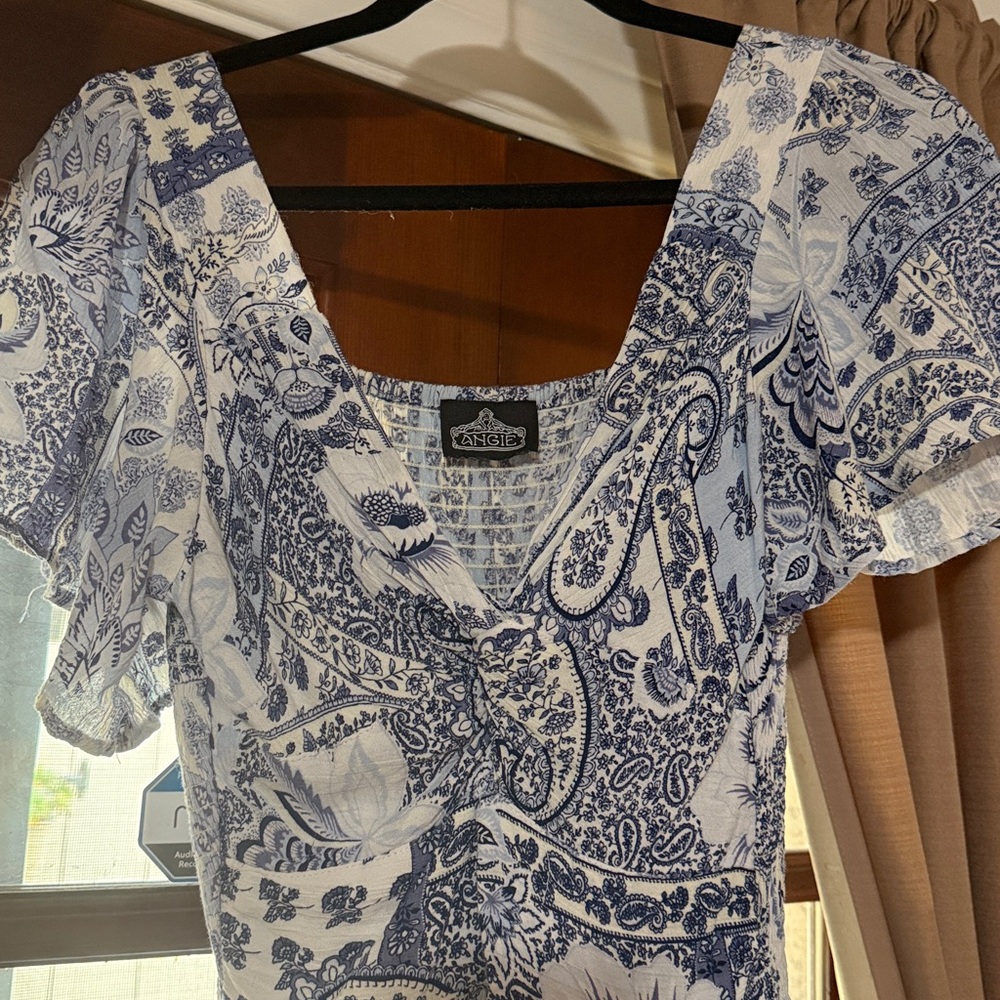 Angie Blue and White Paisley Dress